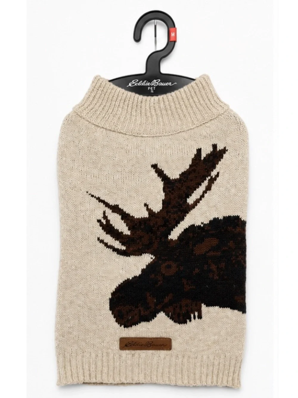 NEW - Eddie Bauer Pet Apparel Cozy Dog Sweater Beige & Brown Moose - Size Medium